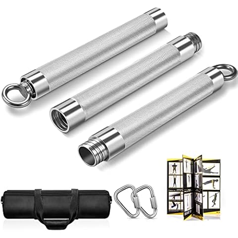DASKING Resistance Bands Bar, Portable Fitness Workout Bars with Triangle Hooks, Detachable Stick x3 to 98cm/68cm Exercise Bar for Pilates, Yoga, Powerlifting, Strength Training, Home Gym (Silver) Cover