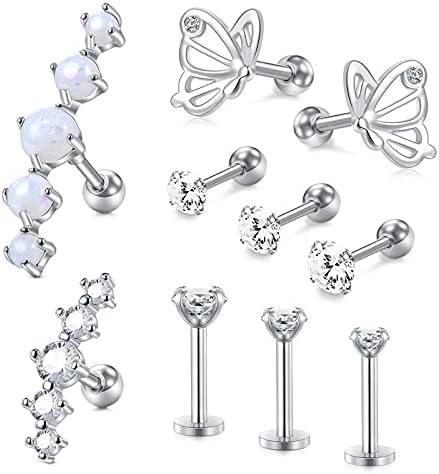 Rajnard 16G Stainless Steel Helix Tragus Earrings Cartilage Earrings Cz Tragus Helix Piercing Studs for women men Piercing Jewellery