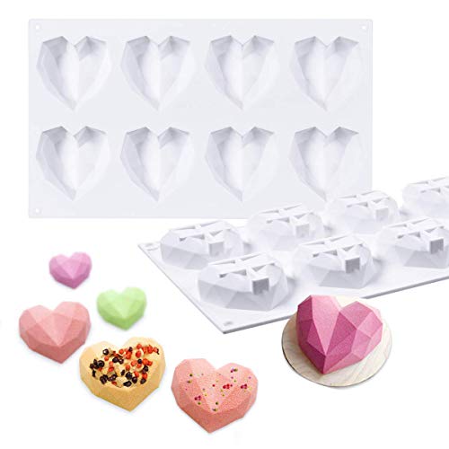 LHKJ Moule à Chocolat Moule à Glace en Forme de Coeur, 8 Grilles en Silicone pour Moules à Bonbons Diamantés 3D Cover