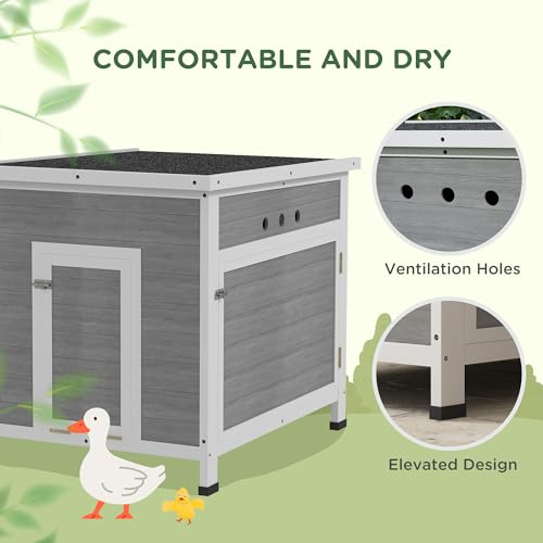 Image of PawHut Duck Coop, Wooden Chicken House Rabbit Hutch with Openable Roof, Removable Floor, Double Doors, Ramp, Duck House for 2-4 Chickens, Geese, 25 inch x 32 inch x 30 inch