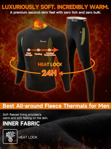 Image of romision Thermal Underwear for Men Stretch Fit, Fleece Base Layer Top & Bottom Set, Insulated Long Johns for Cold Weather Hunting