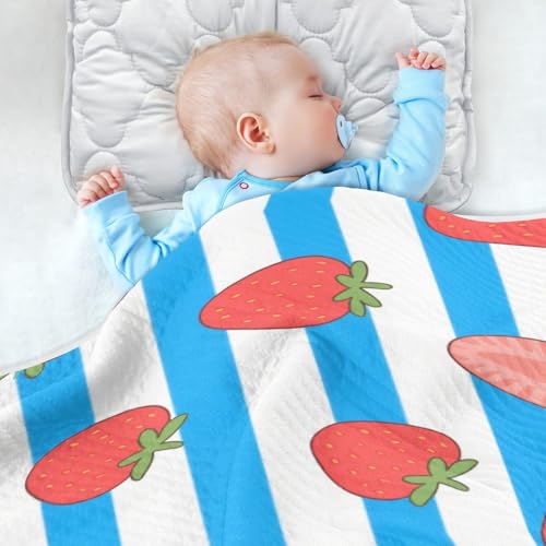 Custom Blue White Striped Fruit Strawberry Blanket for Girls Breathable para personalizar Image tag Blankets for Girls or Boys 30x40in Regalos para Baby Shower de ni?a4