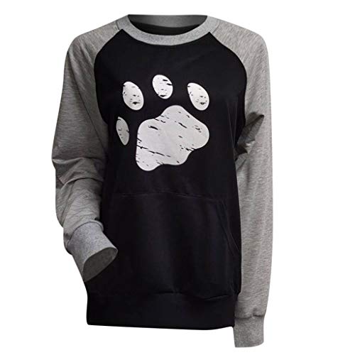 NANTE Top Loose Women's Blouse Dog's Paw Print Patchwork Pullover Hoodie Sweatshirt Shirts