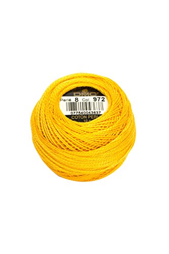 Hilo de algodón perla DMC, color amarillo intenso, tamaño 8 miniatura 1