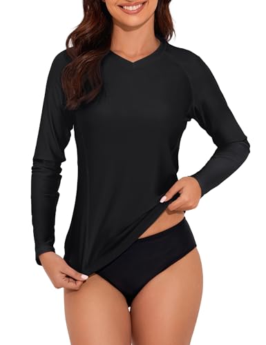 Tournesol Women's Rash Guard Long Sleeve Swim Shirts UPF50+ SPF Sun Protection Swimsuit V Neck Rashguard Swimwear Top