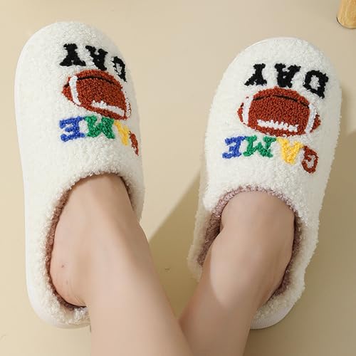 Image of Womens Mens House Slippers Retro Comfy Warm Plush Slip on Fluffy Memory Foam Home Sippers for Winter Indoor Outdoor