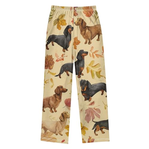 Dachshund Maple Leaf Boys Long Pants Soft Trousers Elastic Waist Kids Lounge Bottoms with Pockets S-XL2