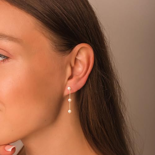 Moodear Dainty Pearl Dangle Earrings for Women - Trendy 14K Gold Plated Pearl Hypoallergenic Drop Earring Wedding Jewelry Gift2