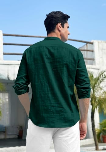 Image of Zombom Men's Cotton Polyester Blend Mandarin Collar Self One Design Printed Full Sleeve Casual Short Kurta Shirt