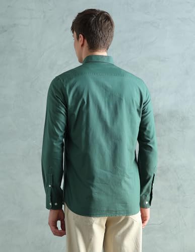 Image of Arrow Sport Solid Slim Fit Cotton Shirt for Men - Full Sleeve Mens Casual Shirts