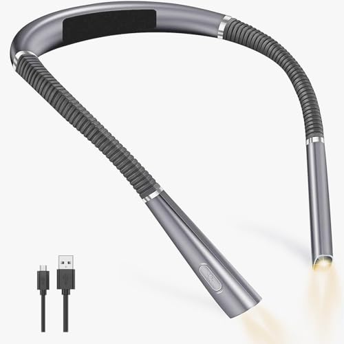 Image of Book Reading Light, 3 Colors, 9 Brightness Levels, Rechargeable Neck Light with Bendable Arms, Includes Metal Christmas Tree Bookmark