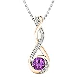 Color puede varía de foto. 14 K Rosa Oro 6 mm redondo Gemstone y Diamond Ladies infinito colgante (cadena de plata incluidas)