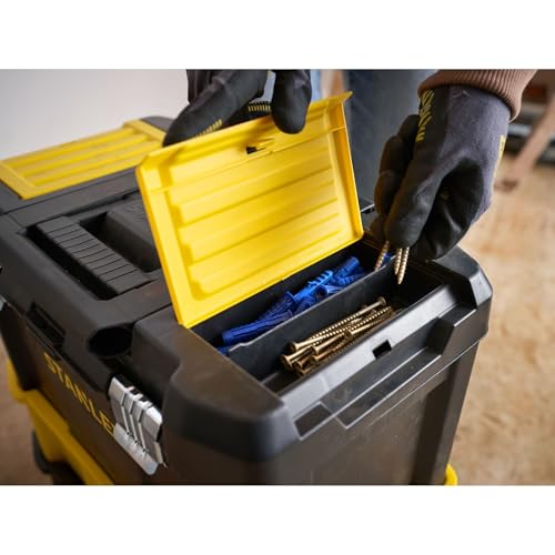 STANLEY Essential Rollende Werkstatt (3-in-1 stapelbare Boxen, leerer Werkzeugkasten, belastbar bis zu 20kg, mit Metallverschlüsse, Organizer für Kleinteile im Deckel) STST1-80151