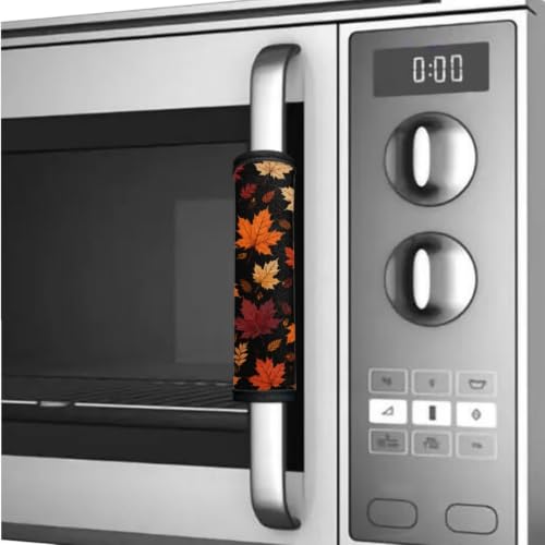 Image of Refrigerator Door Handle Covers Set of 6 Washable Kitchen Appliance Decor Handles Keep Clean Anti-Slip Fridge Accessories Home Fall Decor, Maple Leaf Black