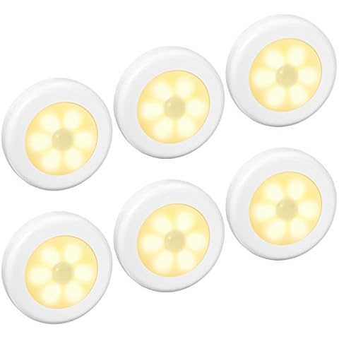 AMIR Nachtlicht mit Bewegungsmelder, 6 Stück Nachtlicht Bewegungsmelder, Schranklicht Batteriebetrieben Auto EIN/AUS Magnetisch und Klebend für Eingang Cover