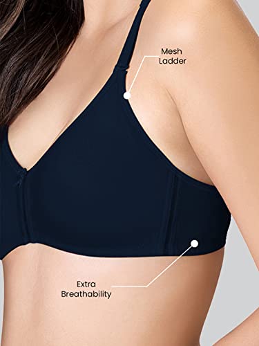 Image of Lyra Women's Cotton Non Padded Wire Free Seamless Bra Navy Blue