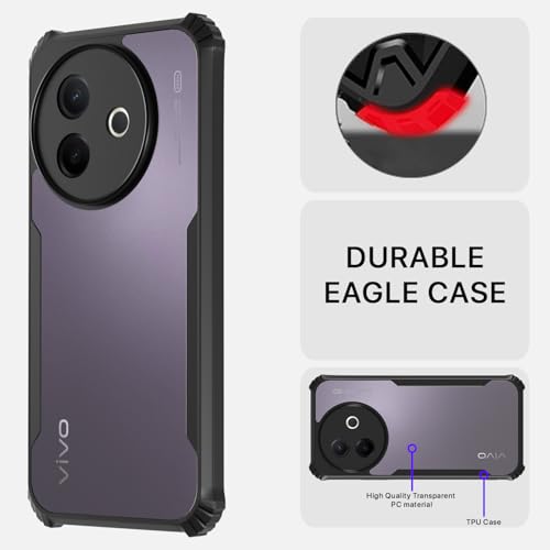 Image of Pikkme Back Cover for Vivo Y39 5G | Ultra Hyrbid | Full Camera Protection | Raised Edge | Crystal Clear Transparent Bumper Case (Black)