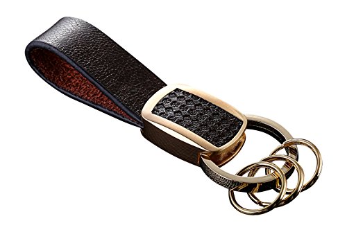 Preisvergleich Produktbild Cerbery® / Eleganter Schlüsselanhänger aus Leder mit Ringen und Geschenkbox / Schlüsselband Schlüsselbund Schlüsselhalter Schlüsselring Auto Foto Gravur Ring / Damen Herren / Geschenk (Gold)