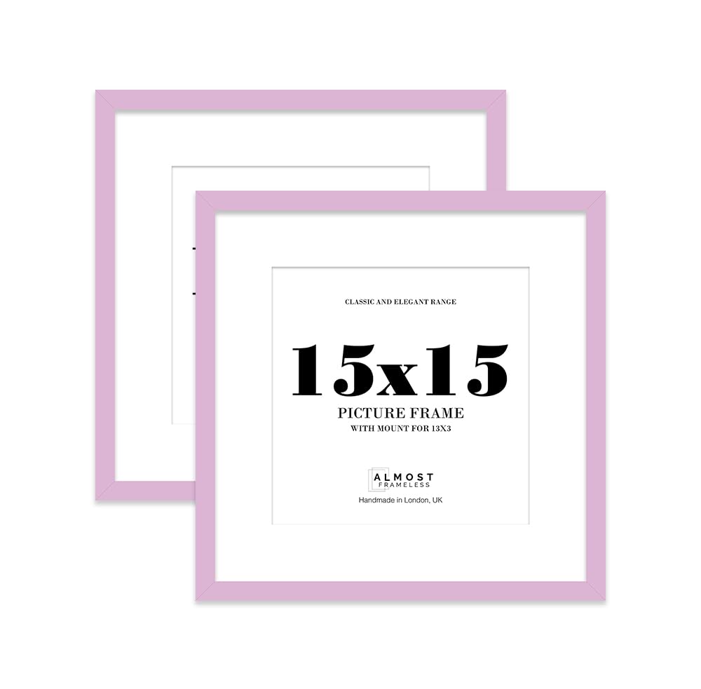 15x15 Lilac Picture Frame with Mount for 13x13 Photos, Prints - Modern Square Wall Frame, Set of 2