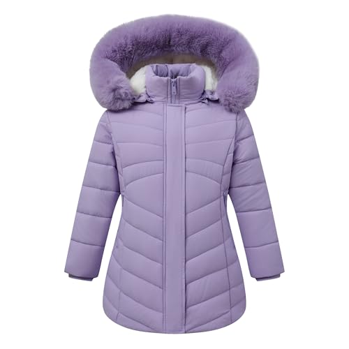 Girl's Hooded Long Winter Coat with Double Closure