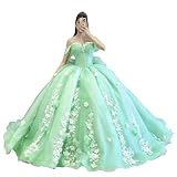 Dydsz Princess Off Shoulder Floral Mint Green Quinceanera Dresses with Bow Beaded Sweet 16 Dresses with Train Vestidos De 15 Anos Quinceaera Ball Gown Size 14