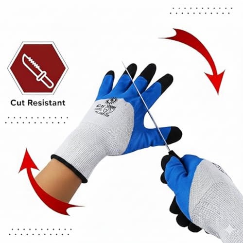 Image of Multipurpose Nylon Anti Cut PU Nitrile Coating Work Safety Gloves White-Blue Pair 24