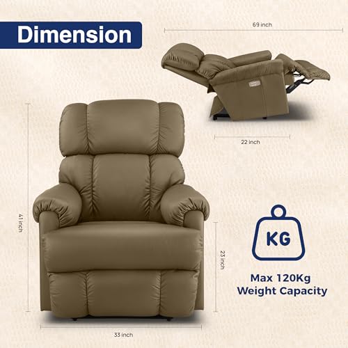 Image of LA Z BOY American Imported Pinnacle Single Seater Auto Motorized Italian Leather Reclina Way Recliner Sofa | Premium Durable Iconic Comfort Home Design | Living Room Relax Seating Chair | Pebble