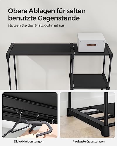SONGMICS Kleiderschrank offen, Kleiderständer, Kleiderstange, Garderobe, 2 Hängefächer, viel Platz, für Schlafzimmer, Wohnzimmer, 124 x 43 x 182 cm, schwarz RYG026B02