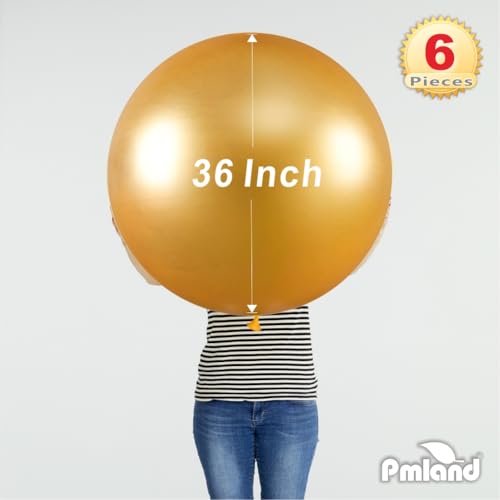 Image of PMLAND 6 Pcs Gold 36 Inch Giant Latex Balloons for Party Decor Decorations