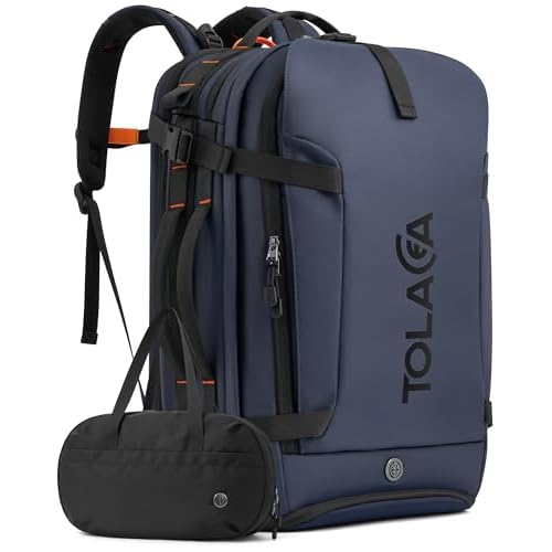 Tolaccea Travel Laptop Backpack, TSA Friendly Flight Approved Carry-on Business Rucksack Work Backpack with Extra Toiletry Bag, Dual Storage for 17.3" Laptop and 12.9" Tablet, 40-45L Expanda