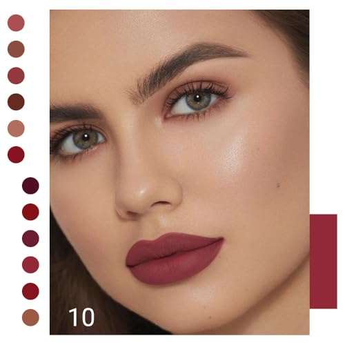 Image of evpct 6Pcs Maroon Red Silky Velvet Matte Liquid Lipstick Lip Gloss Set for Women Long Lasting 24 Hours Color Stay Lipstick labiales matte larga duracion mate 24 horas originales 10#