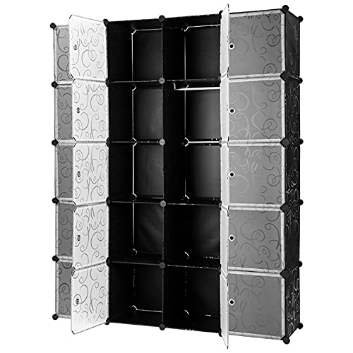 HUOLE Armoire Penderie 20 Cubes avec Portes Meuble Séparateur de Pièce Étagère Modulable Rangement Vêtements Chaussures Jouets Sacs pour Salon Chambre...