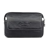 メンズ スマホバッグ ウェストベルトバッグ レザー 本革 携帯ベルトポーチ 三層 サイフ 小物収納 iPhone 11 Pro Max/11 Pro/11/XS/8 Plus/Galaxy S10e/S10+/S9+/Note10/Note9など対応 Lサイズ ブラック