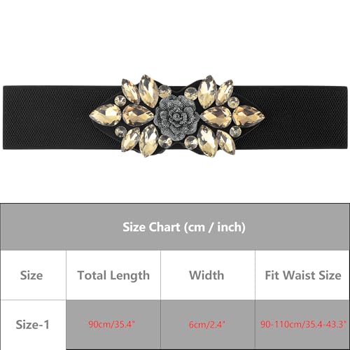 Women's Elastic Stretchy Belts, Vintage Elegant Rose Flower Rhinestone Waistband for Dress Coat4