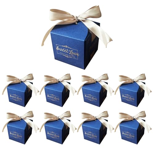 ONEBO 30 Pièces Coffrets Cadeaux pour Mariages, Dragees Boite Bapteme, avec Cravates en cuir, idéales pour Bonbons, Chocolats, Petits Cadeaux Bijoux (Bleu...