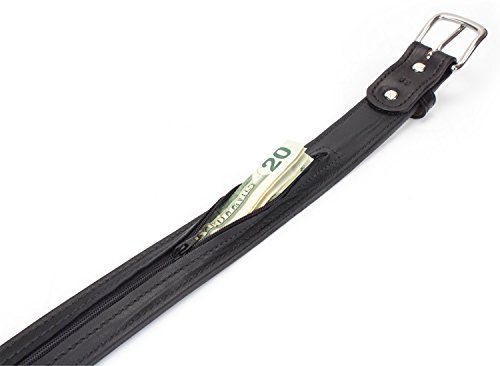 Image of Hidden Money Pocket Travel Leather Belt (Size 38, Black)