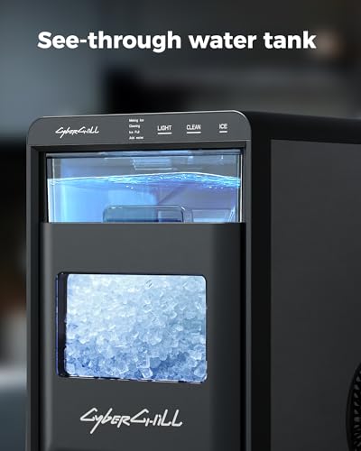 Image of CyberChill Nugget Ice Maker Countertop 44lbs Per Day Pebble Sonic Ice Makers Machine Chewable Pellet Ice with Self-Cleaning Removable Water Tank See Through Window for Home /Kitchen /Office