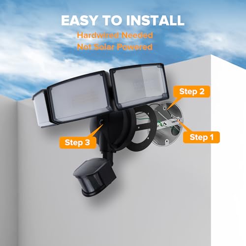 Ume 7632811012 4500Lm Led Security Lights Motion Sensor Light Outdoor, 5000K Daylight, Ip65 Waterproof, Dusk To Dawn, 3 Head Motion Detected Flood Light thumb #6