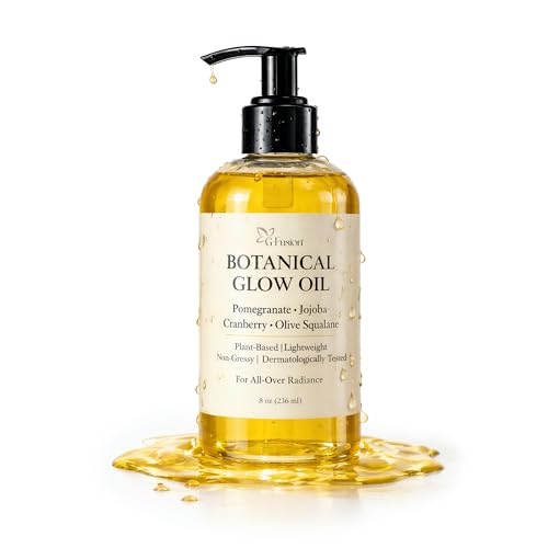 Botanical Body Glow Oil – Plant-Based Shimmer Body Oil for Radiant, Smooth, Hydrated Skin – Oil for Face, Hair, Skin & Nails – Pomegranate, Jojoba, Cranberry & Olive Squalane – All Natural