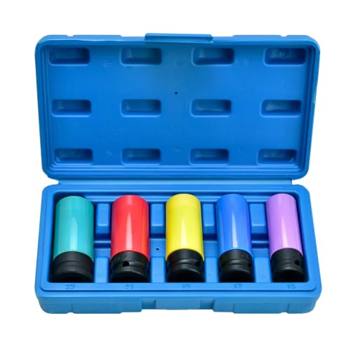 Turmegtt Jeu de 5 douilles à choc 1/2 pouce, 15 mm 17 mm 19 mm 21 mm 22 mm