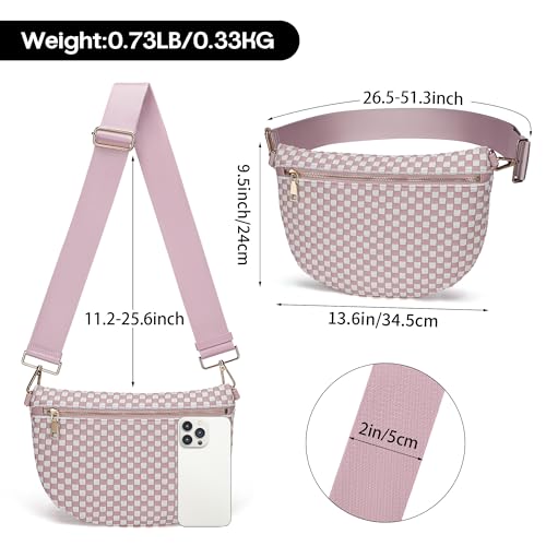LANALULU Woven Crosssbody Bags Bum Bag for Women Fashion Vegan Leather Shoulder Purses Fanny Pack Chest Bag with Adjustable Strap for Travel Festival Shopping Pink White — view 4
