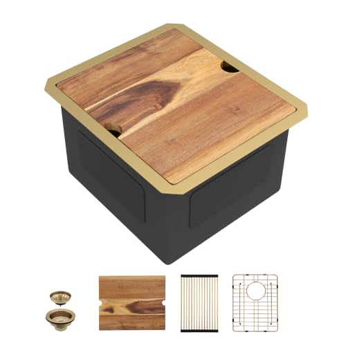 Image of 15 inchx17 inch Gold Bar Prep Sink Undermount Workstation | Brushed Gold NANO-PVD 16 Gauge T304 Stainless Steel Single Bowl Under Counter Basin for RV Kitchen Wet Bar Prep Station