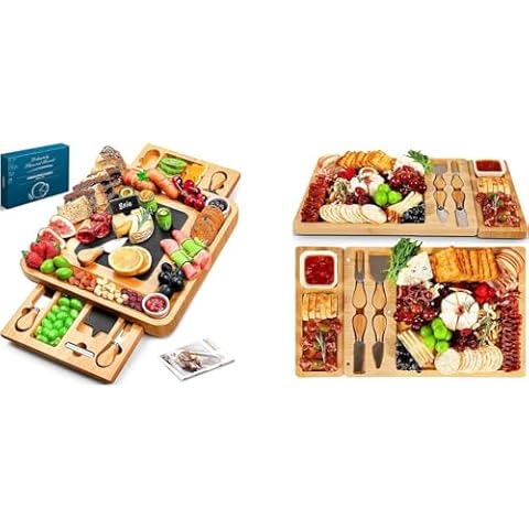Easoger EG-CP01 & EG-CP05 Charcuterie Board Set, Large Bamboo Cheese Board Cover
