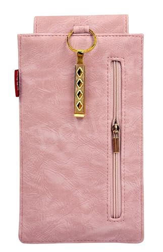 Image of Tickles Fancy Artificial Vegan Leather Mobile Pouch with Waist Clip Saree Hook for Girls Women (Color: Pink) (Suitable for Mobile Sizes: Below 6.5 Inches)