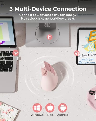 Image of seenda MOU-302 Wireless Bluetooth Ergonomic Vertical Mouse with Volume Knob | Rechargeable 3-device mice for small /medium hands with quiet clicks, 1000 /1600 /2400 DPI for PC, laptop, MacBook, Light Pink