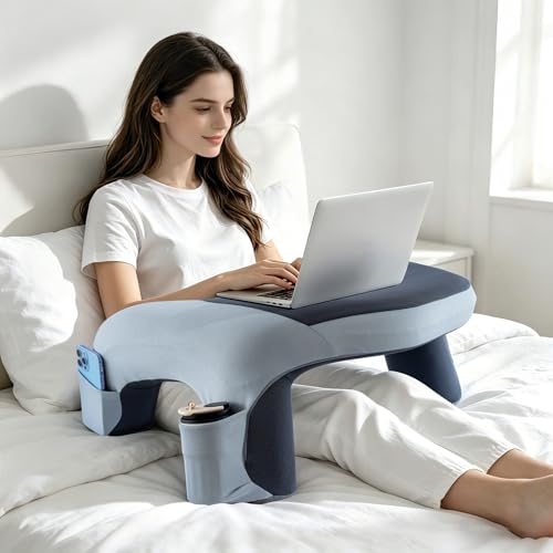 Image of Ergonomic Curved Lap Desk Pillow for Gaming & Reading, Soft Memory Foam Lap Laptop Desk with Cup Holder & Phone Pocket, Breathable Non-Slip Lap Pillow for Bed Couch, Ideal Gamer Gift
