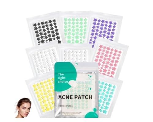 Tiritas para espinillas de estrellas, 408 unidades – Pimple Patch Hydrocoloid 2 en 1 Día y Noche, con aceite de árbol de té y ácido salicílico, invisibles y coloridos, naturales para acné e