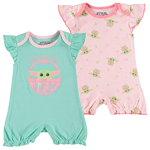 Image of STAR WARS Baby Girls Ruffled Sleeve Shortie 2-Pack - Baby Yoda Baby Bodysuit 2-Pack - Baby Girls Clothes
