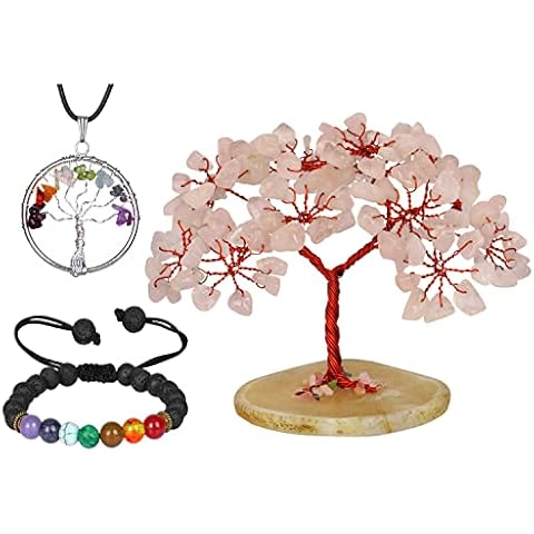 NARIBABU Rose Quartz Crystal Money Tree Cover