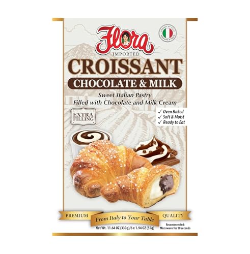 Flora Chocolate & Milk Croissants – Italian Pastry with Chocolate & Milk Cream Filling | Soft, Oven-Baked & Ready to Eat | Imported from Italy (Pack of 6)
